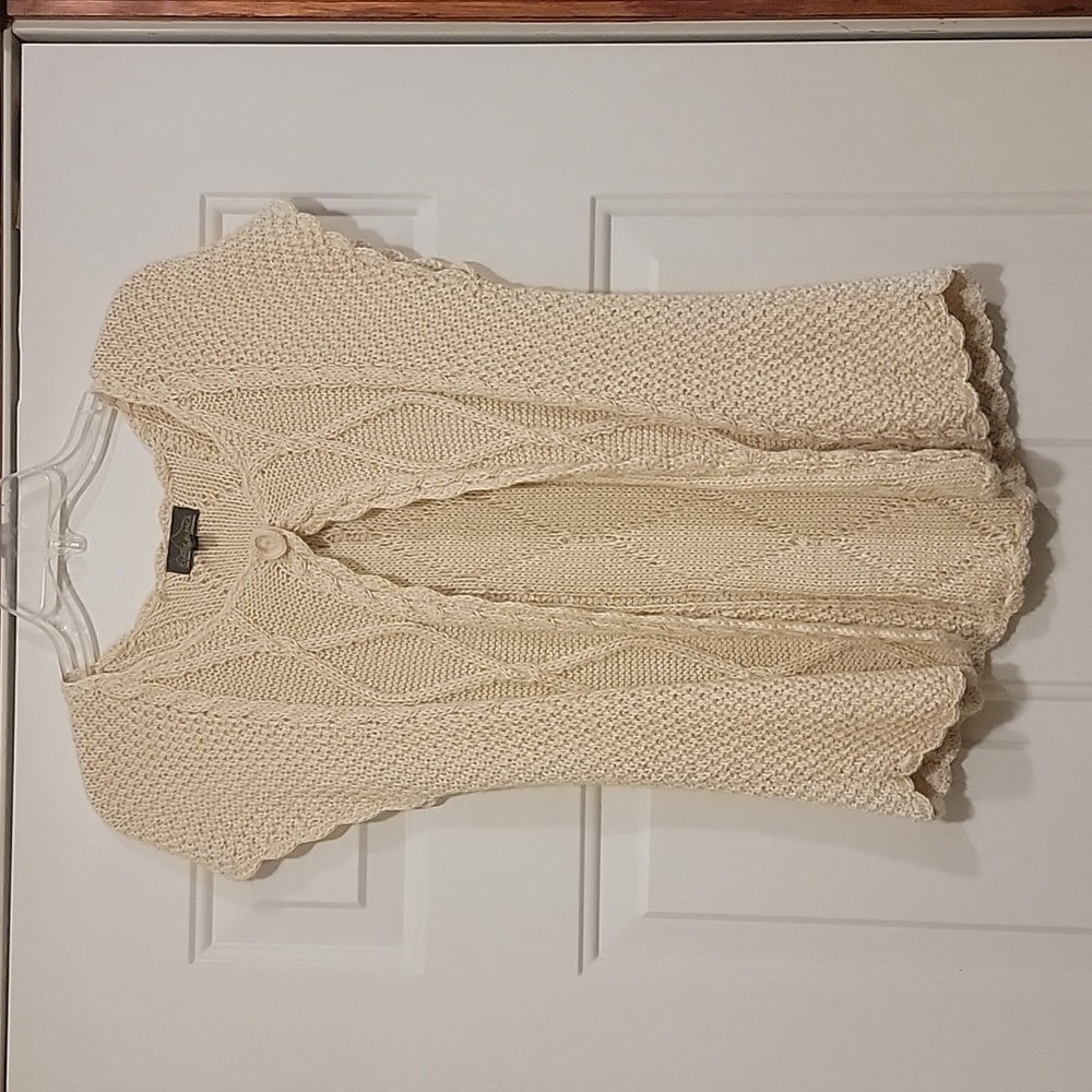 Classic Alpaca 100% Alpaca One Button Open Vest Cardigan Cream - Medium